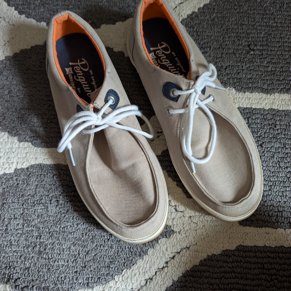 New Original Penguin Men's Tan Canvas Shoes Size 9 Ricki Fowler Comfortable